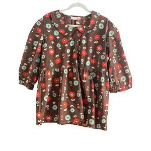 Cato Woman Top Peplum Brown Floral Pull Over Button Front 18/20W